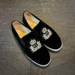 Christian Louboutin black Logo Boat Flat sneakers Velvet/GG RRP £1195 size 38